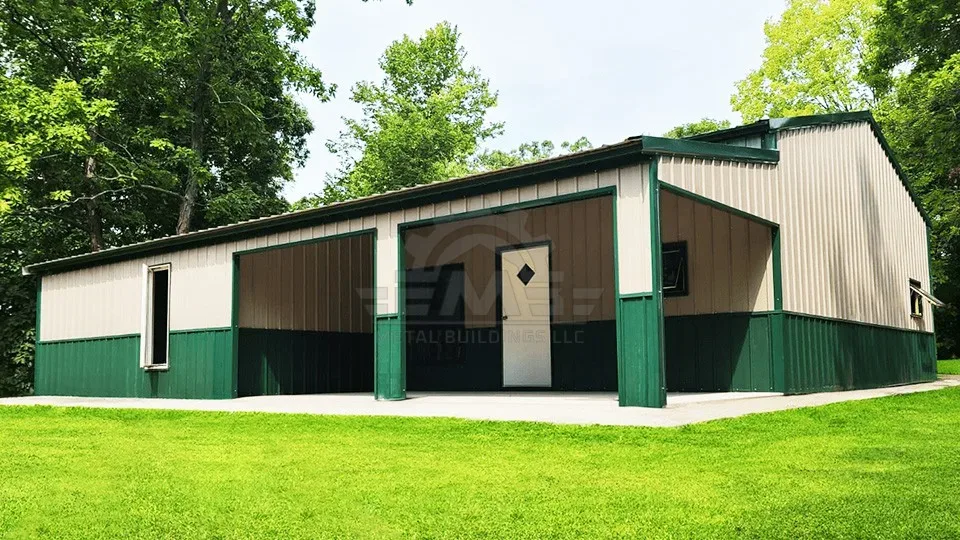 24′×30′×12′ Vertical Garage With Lean-To