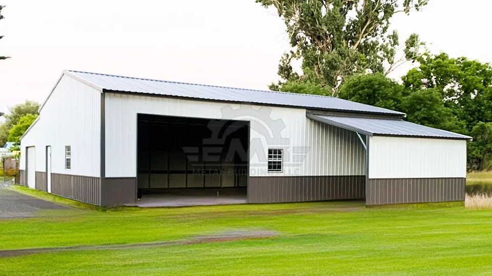 24′×45′×12′ Vertical Garage With Lean-To